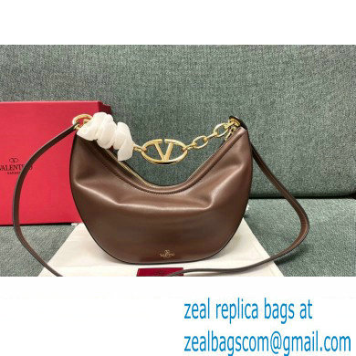 Valentino Small Vlogo Moon Hobo Bag In NAPPA LEATHER Coffee With Chain - Click Image to Close
