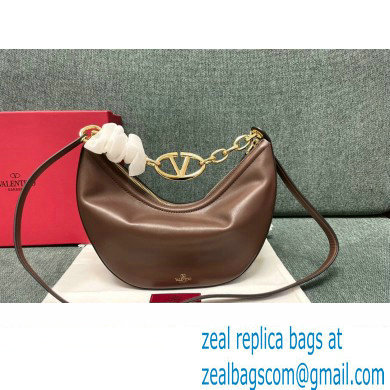 Valentino Small Vlogo Moon Hobo Bag In NAPPA LEATHER Coffee With Chain