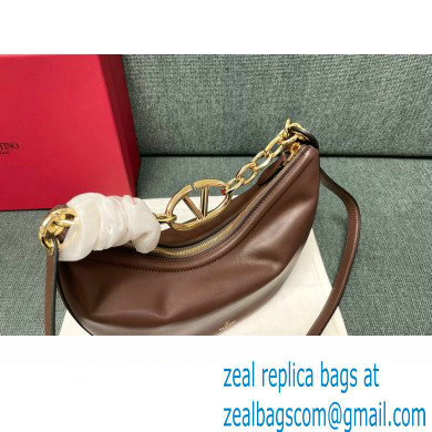 Valentino Small Vlogo Moon Hobo Bag In NAPPA LEATHER Coffee With Chain - Click Image to Close