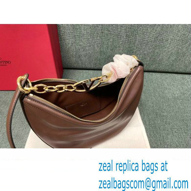 Valentino Small Vlogo Moon Hobo Bag In NAPPA LEATHER Coffee With Chain