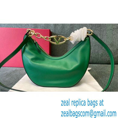 Valentino Small Vlogo Moon Hobo Bag In NAPPA LEATHER Green With Chain - Click Image to Close