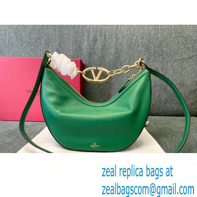 Valentino Small Vlogo Moon Hobo Bag In NAPPA LEATHER Green With Chain - Click Image to Close