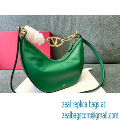 Valentino Small Vlogo Moon Hobo Bag In NAPPA LEATHER Green With Chain