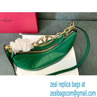 Valentino Small Vlogo Moon Hobo Bag In NAPPA LEATHER Green With Chain - Click Image to Close