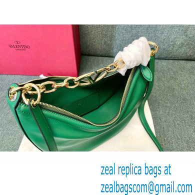 Valentino Small Vlogo Moon Hobo Bag In NAPPA LEATHER Green With Chain - Click Image to Close