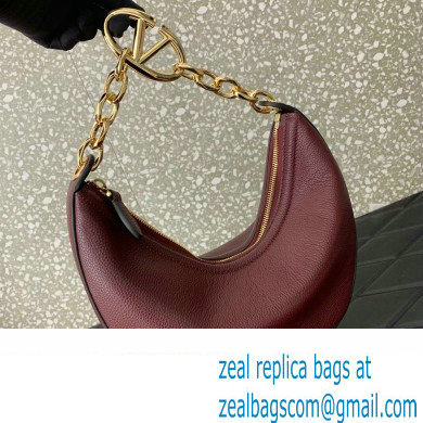 Valentino Small Vlogo Moon Hobo Bag In grainy calfskin Burgundy With Chain