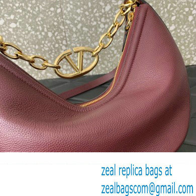 Valentino Small Vlogo Moon Hobo Bag In grainy calfskin Burgundy With Chain - Click Image to Close