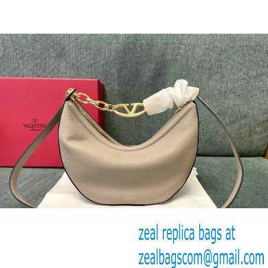 Valentino Small Vlogo Moon Hobo Bag In grainy calfskin Pale Gray With Chain