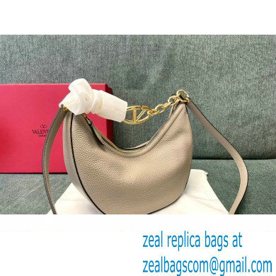 Valentino Small Vlogo Moon Hobo Bag In grainy calfskin Pale Gray With Chain