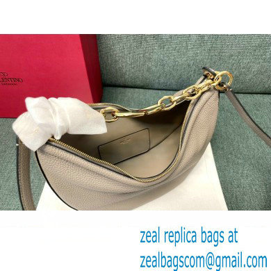 Valentino Small Vlogo Moon Hobo Bag In grainy calfskin Pale Gray With Chain - Click Image to Close