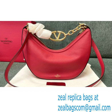 Valentino Small Vlogo Moon Hobo Bag In grainy calfskin Red With Chain