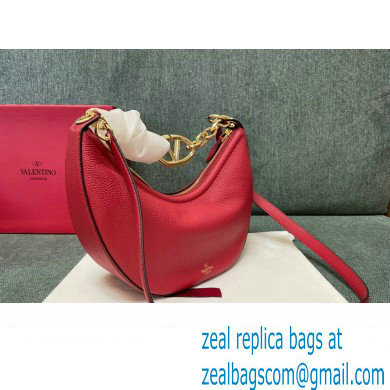 Valentino Small Vlogo Moon Hobo Bag In grainy calfskin Red With Chain - Click Image to Close