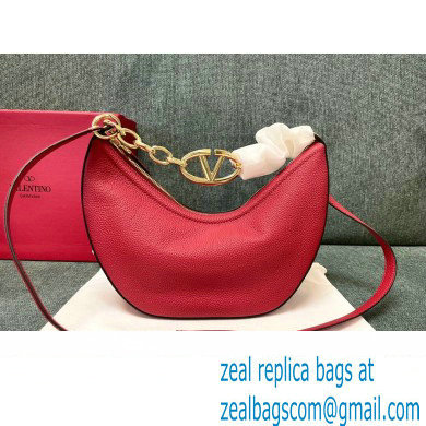 Valentino Small Vlogo Moon Hobo Bag In grainy calfskin Red With Chain - Click Image to Close