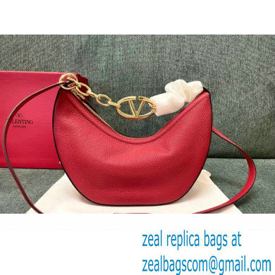 Valentino Small Vlogo Moon Hobo Bag In grainy calfskin Red With Chain