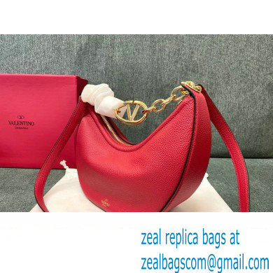 Valentino Small Vlogo Moon Hobo Bag In grainy calfskin Red With Chain