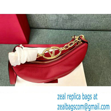 Valentino Small Vlogo Moon Hobo Bag In grainy calfskin Red With Chain
