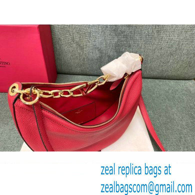 Valentino Small Vlogo Moon Hobo Bag In grainy calfskin Red With Chain