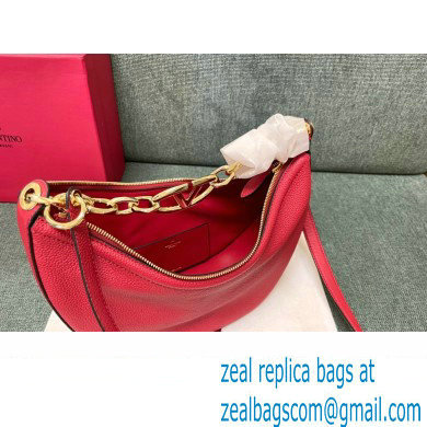 Valentino Small Vlogo Moon Hobo Bag In grainy calfskin Red With Chain - Click Image to Close