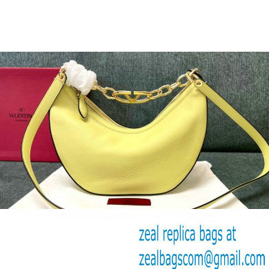 Valentino Small Vlogo Moon Hobo Bag In grainy calfskin Yellow With Chain - Click Image to Close