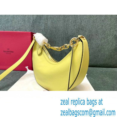 Valentino Small Vlogo Moon Hobo Bag In grainy calfskin Yellow With Chain - Click Image to Close