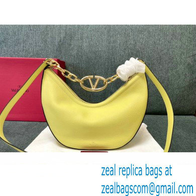 Valentino Small Vlogo Moon Hobo Bag In grainy calfskin Yellow With Chain - Click Image to Close