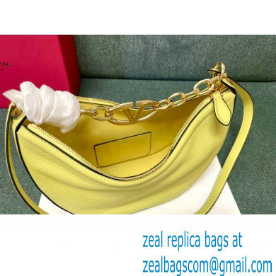 Valentino Small Vlogo Moon Hobo Bag In grainy calfskin Yellow With Chain - Click Image to Close
