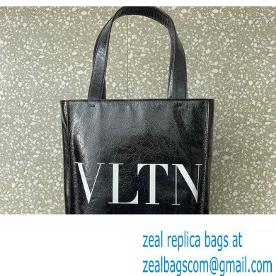 Valentino VLTN Tote bag in Crinkled Leather 0047 Black 2023 - Click Image to Close