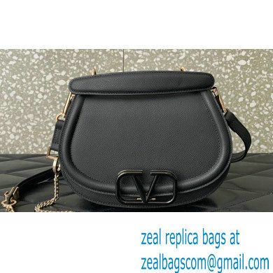 Valentino VSling Shoulder Bag in Grainy Calfskin With Tone-On-Tone Enamel 8030 Black 2023