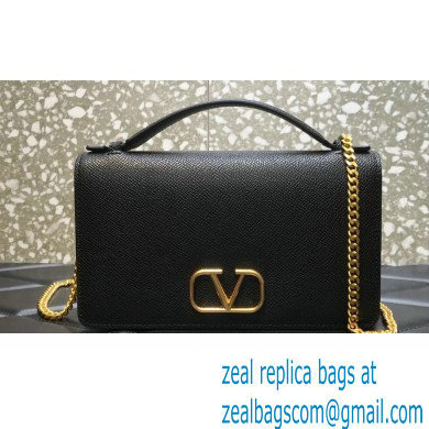 Valentino Vlogo Signature Wallet With Chain in Grainy Calfskin Black 2024