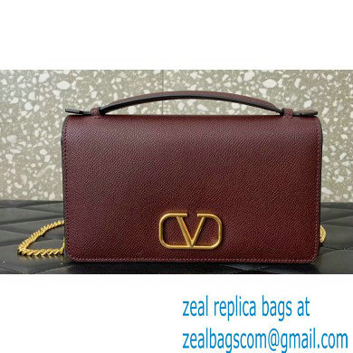 Valentino Vlogo Signature Wallet With Chain in Grainy Calfskin Burgundy 2024