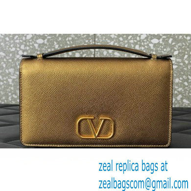 Valentino Vlogo Signature Wallet With Chain in Grainy Calfskin Gold 2024