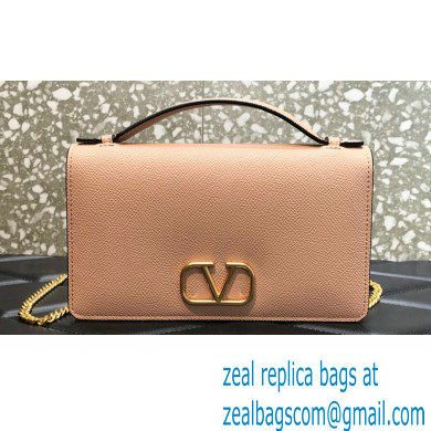 Valentino Vlogo Signature Wallet With Chain in Grainy Calfskin Nude Pink 2024