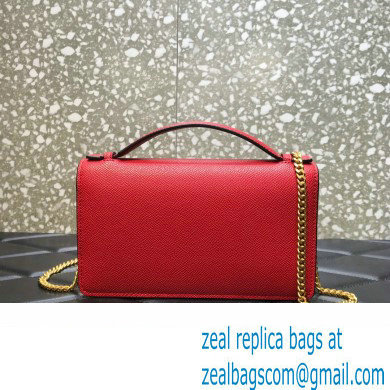 Valentino Vlogo Signature Wallet With Chain in Grainy Calfskin Red 2024
