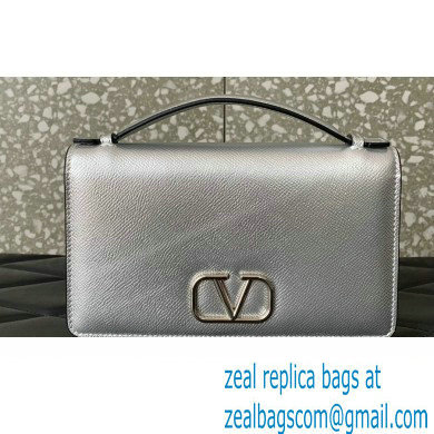 Valentino Vlogo Signature Wallet With Chain in Grainy Calfskin Silver 2024