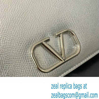 Valentino Vlogo Signature Wallet With Chain in Grainy Calfskin Silver 2024