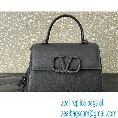 Valentino small VSLING Handbag in grainy calfskin Black with JEWEL EMBROIDERY 2024