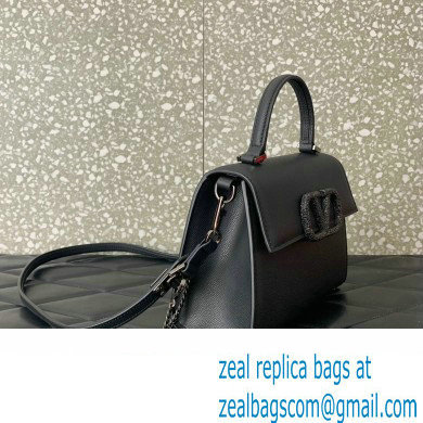 Valentino small VSLING Handbag in grainy calfskin Black with JEWEL EMBROIDERY 2024