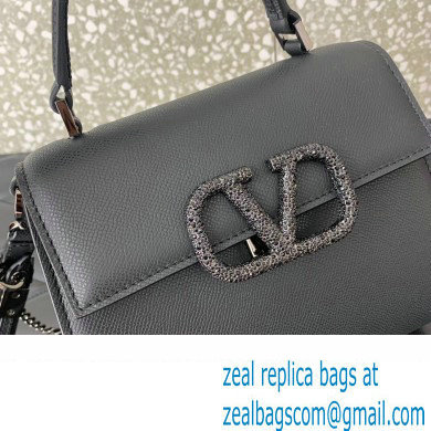 Valentino small VSLING Handbag in grainy calfskin Black with JEWEL EMBROIDERY 2024