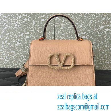 Valentino small VSLING Handbag in grainy calfskin Nude with JEWEL EMBROIDERY 2024