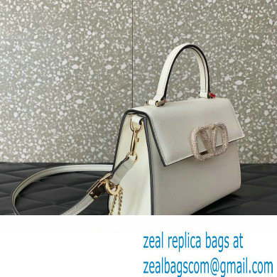 Valentino small VSLING Handbag in grainy calfskin White with JEWEL EMBROIDERY 2024