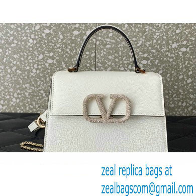 Valentino small VSLING Handbag in grainy calfskin White with JEWEL EMBROIDERY 2024