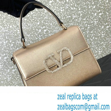 Valentino small VSLING Handbag in metallic Gold grainy calfskin with VLogo Signature crystals 2024 - Click Image to Close