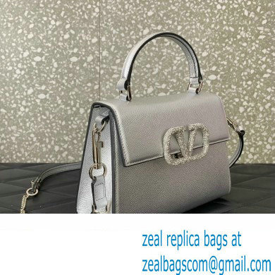 Valentino small VSLING Handbag in metallic Silver grainy calfskin with VLogo Signature crystals 2024