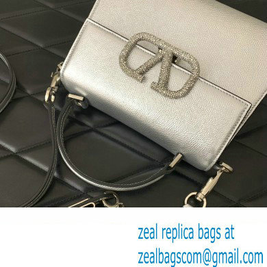 Valentino small VSLING Handbag in metallic Silver grainy calfskin with VLogo Signature crystals 2024 - Click Image to Close