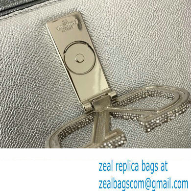 Valentino small VSLING Handbag in metallic Silver grainy calfskin with VLogo Signature crystals 2024 - Click Image to Close