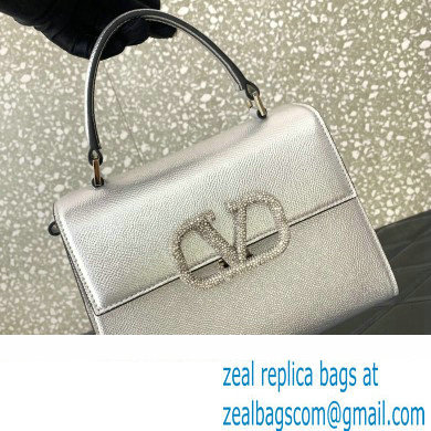 Valentino small VSLING Handbag in metallic Silver grainy calfskin with VLogo Signature crystals 2024 - Click Image to Close