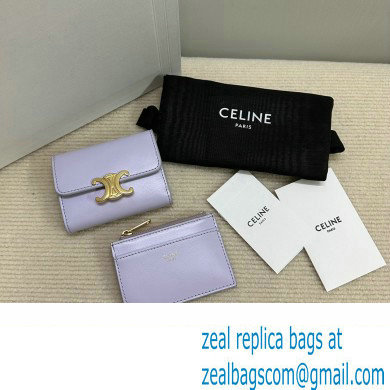 celine COMPACT WALLET WITH COIN TRIOMPHE in Shiny calfskin Light Lilac 10I653 2023