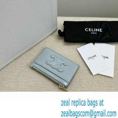 celine Zipped Card Holder in smooth lambskin pale blue 10K583 2023