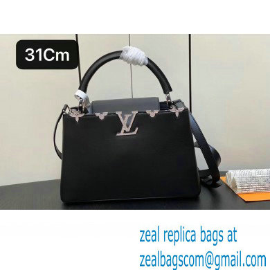 louis vuitton Capucines MM handbag black WITH crystal flowers M51783 2023