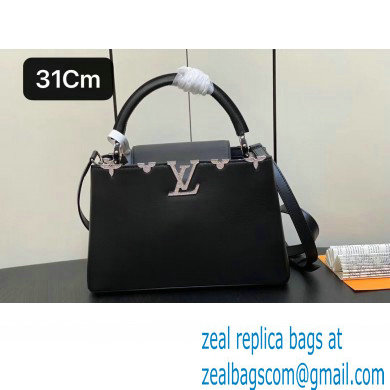 louis vuitton Capucines MM handbag black WITH crystal flowers M51783 2023